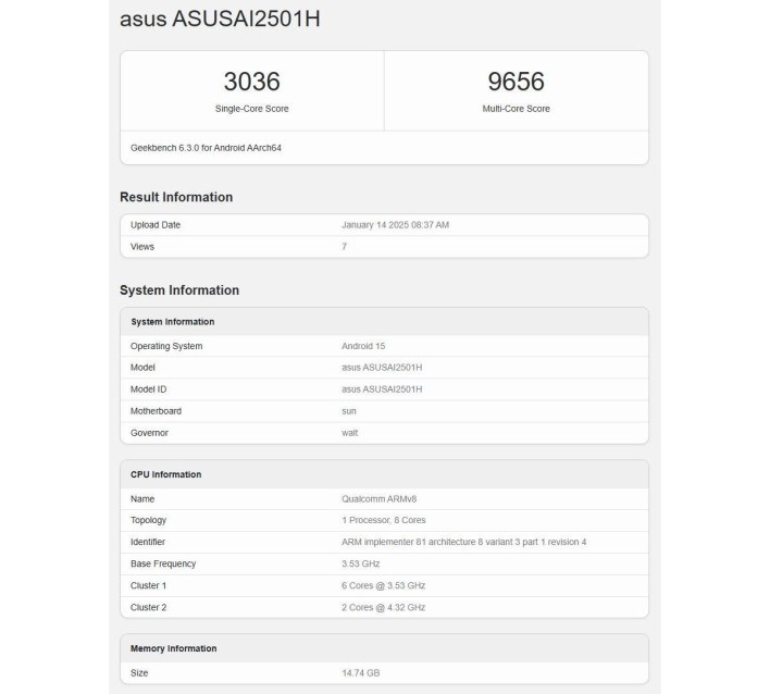 Asus Zenfone 12 Ultra %d9%8a%d8%b8%d9%87%d8%b1 %d8%b9%d9%84%d9%89 %d9%82%d8%a7%d8%b9%d8%af%d8%a9 %d8%a8%d9%8a%d8%a7%d9%86%d8%a7%d8%aa Geekbench %d9%85%d8%b9 %d8%a7%d9%84%d9%83%d8%b4%d9%81 %d8%b9%d9%86