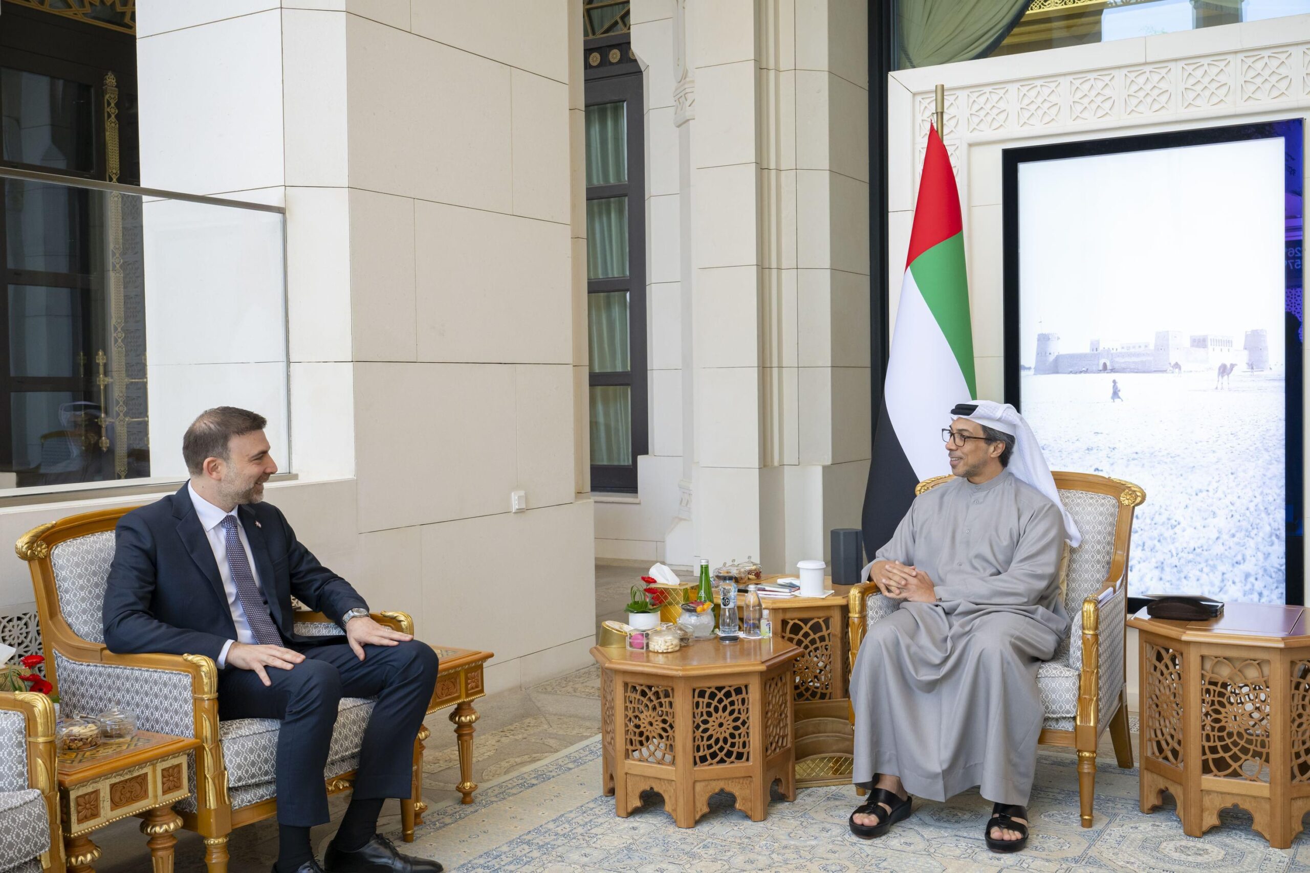 منصور بن زايد والسفير اللبناني يستعرضان تعزيز التعاون