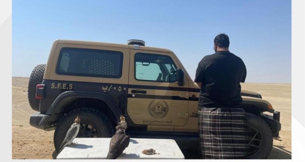 بحوزته 3 صقور وكائن فطري.. ضبط مواطن لارتكابه مخالفة صيد في ينبع