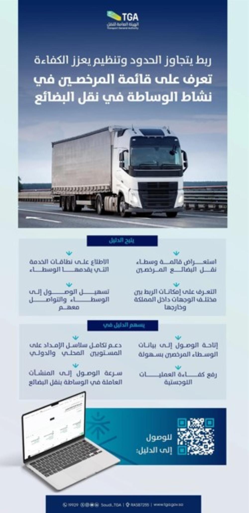 إطلاق دليل الوسطاء المرخصين في نقل البضائع لتسهيل الوصول إلى المنشآت