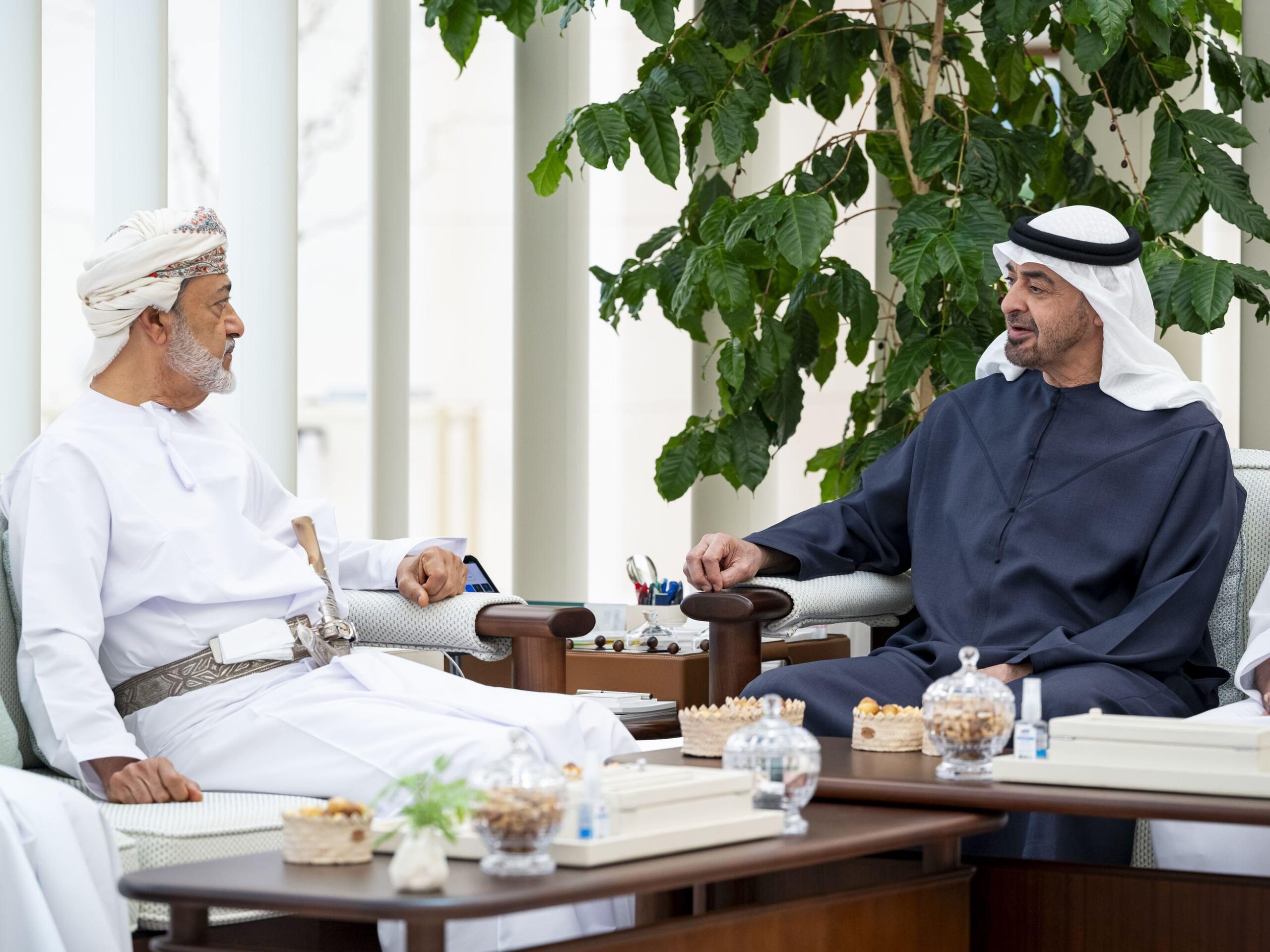 رئيس الدولة وسلطان عمان يبحثان العلاقات الأخوية والتطورات الإقليمية ومساعي تعزيز السلام