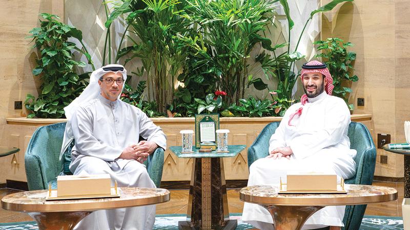 منصور بن زايد وولي عهد السعودية يبحثان العلاقات والتطورات الإقليمية